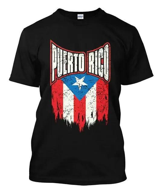 Tshirt O-neck Summer Personality Fashion Men T-shirts Big Puerto Rico Distressed Flag Men's T-shirt