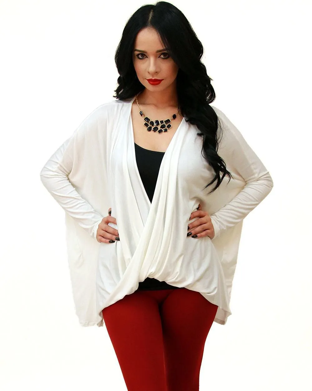 Tunic Top Shirt Dress Twist Top Long Sleeve Ivory White