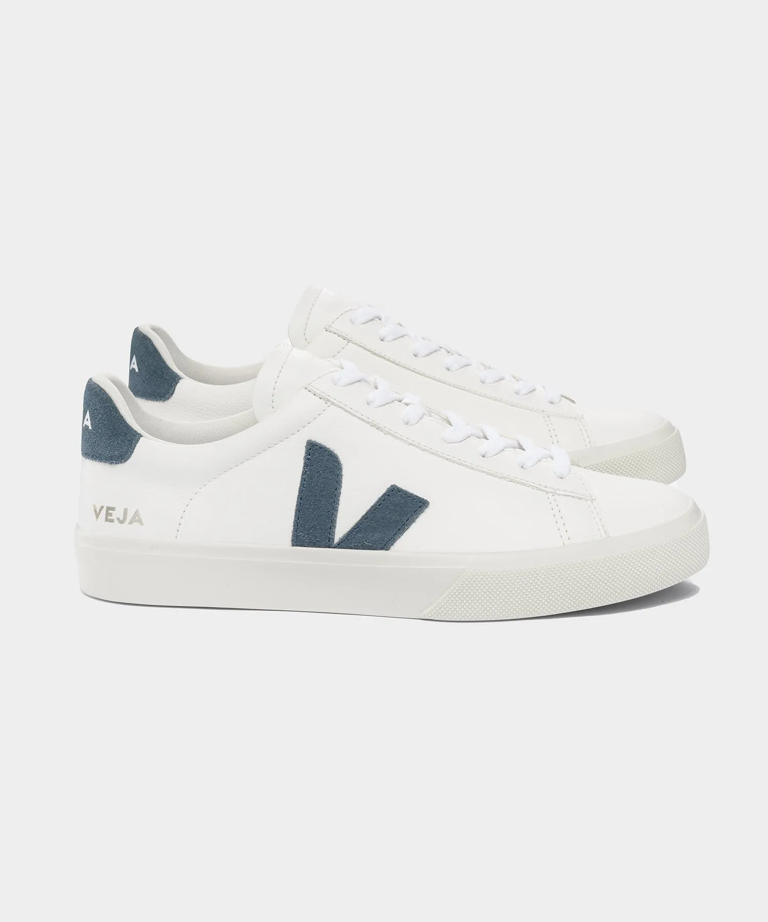 Veja Campo Low Top Leather Sneakers in White   California Blue