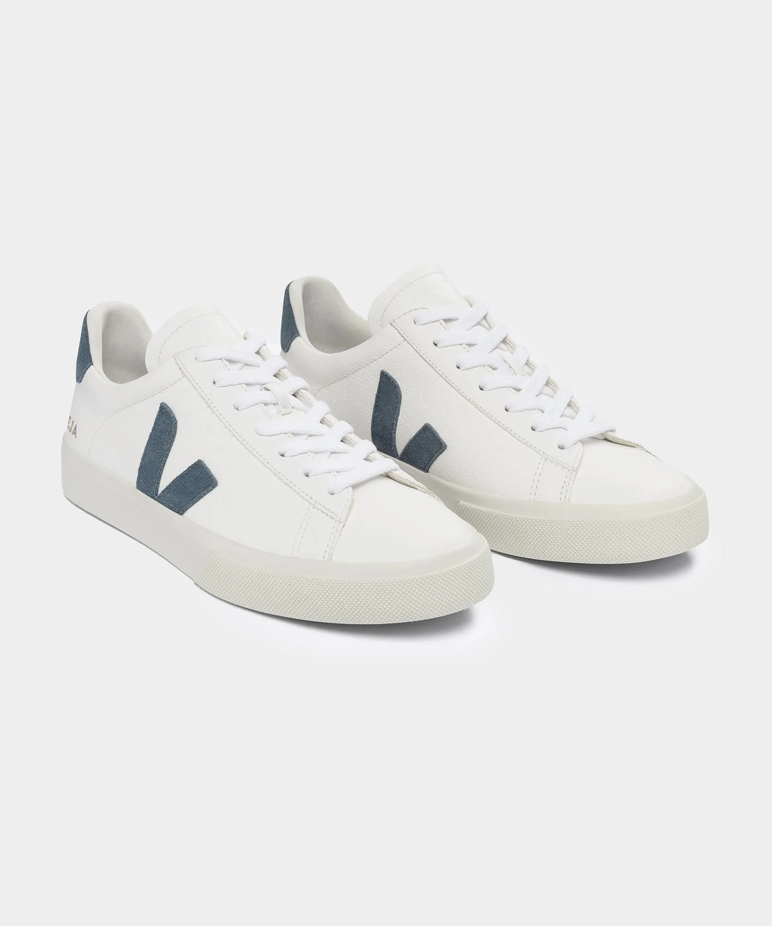 Veja Campo Low Top Leather Sneakers in White   California Blue