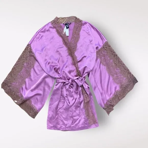 Victoria’s Secret NWT Lace Short Kimono Robe Womens M/L‎ Purple Brown