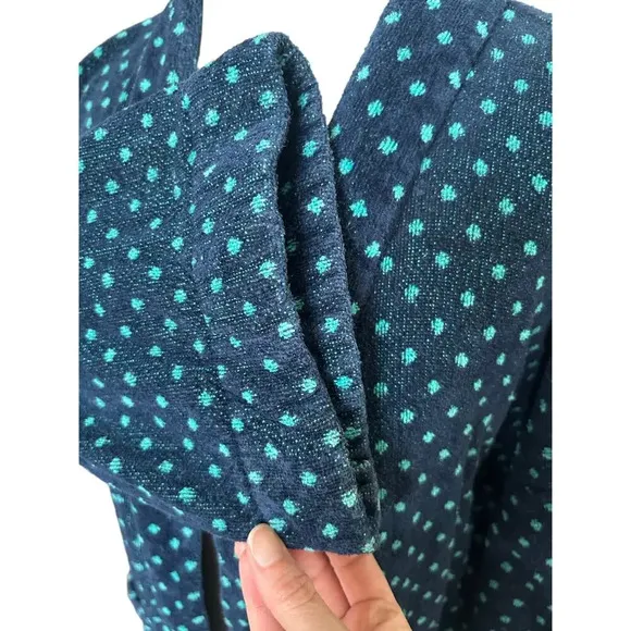 Vintage 90s Bill Blass Terry Cloth Robe w/ Belt Navy Blue Teal Polka Dot OS