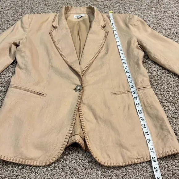 Vintage Henri Bendel Linen Boxy Beige Tan Button Blazer Size 4