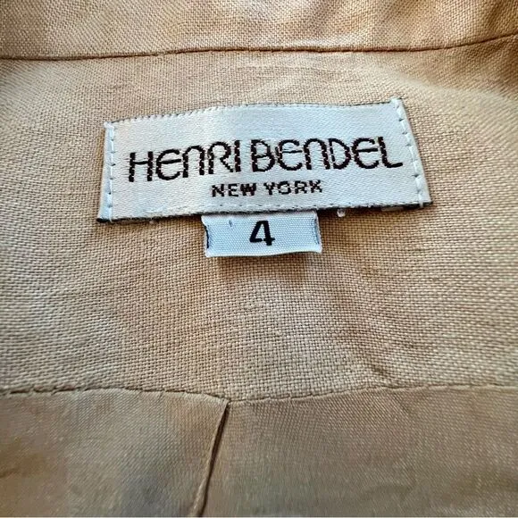 Vintage Henri Bendel Linen Boxy Beige Tan Button Blazer Size 4