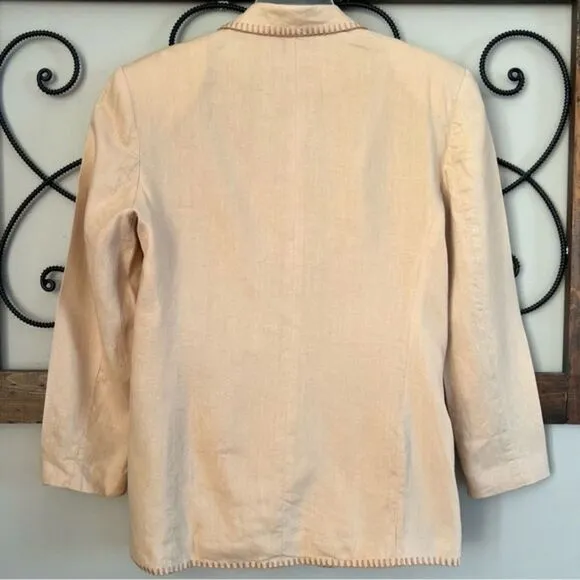 Vintage Henri Bendel Linen Boxy Beige Tan Button Blazer Size 4