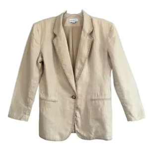 Vintage Henri Bendel Linen Boxy Beige Tan Button Blazer Size 4