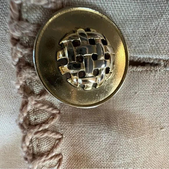 Vintage Henri Bendel Linen Boxy Beige Tan Button Blazer Size 4