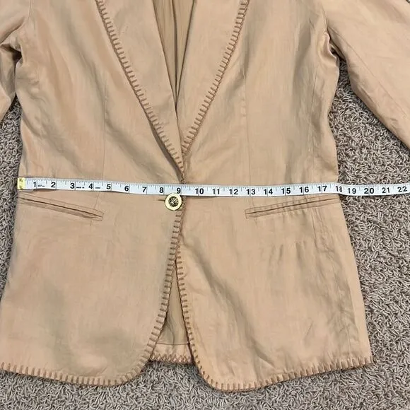 Vintage Henri Bendel Linen Boxy Beige Tan Button Blazer Size 4