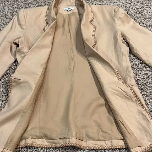 Vintage Henri Bendel Linen Boxy Beige Tan Button Blazer Size 4