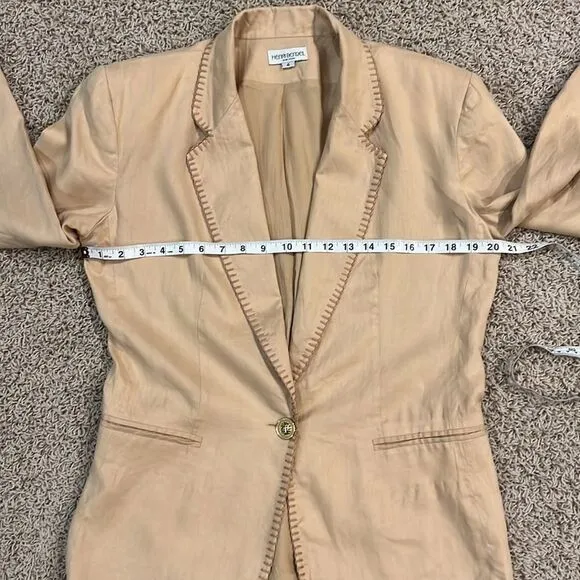 Vintage Henri Bendel Linen Boxy Beige Tan Button Blazer Size 4
