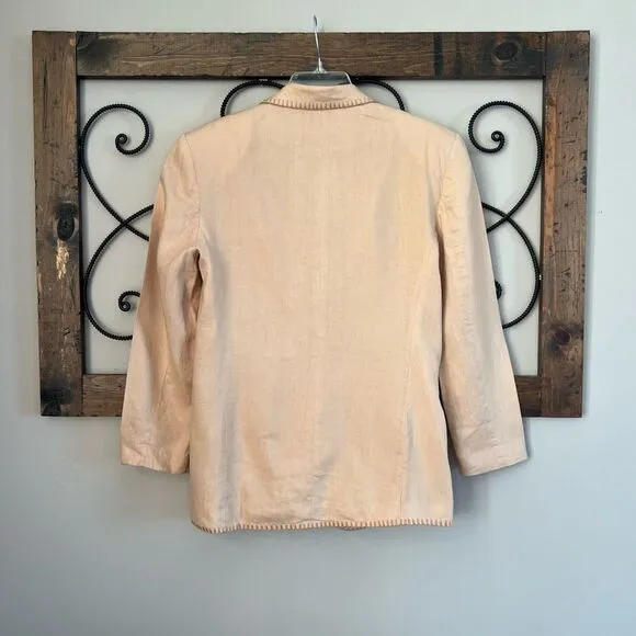 Vintage Henri Bendel Linen Boxy Beige Tan Button Blazer Size 4