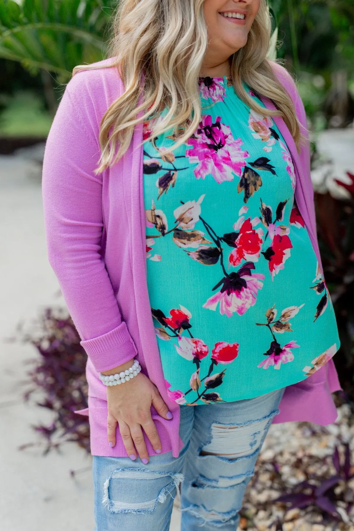 What A Life Floral Tank Top- Mint Blue