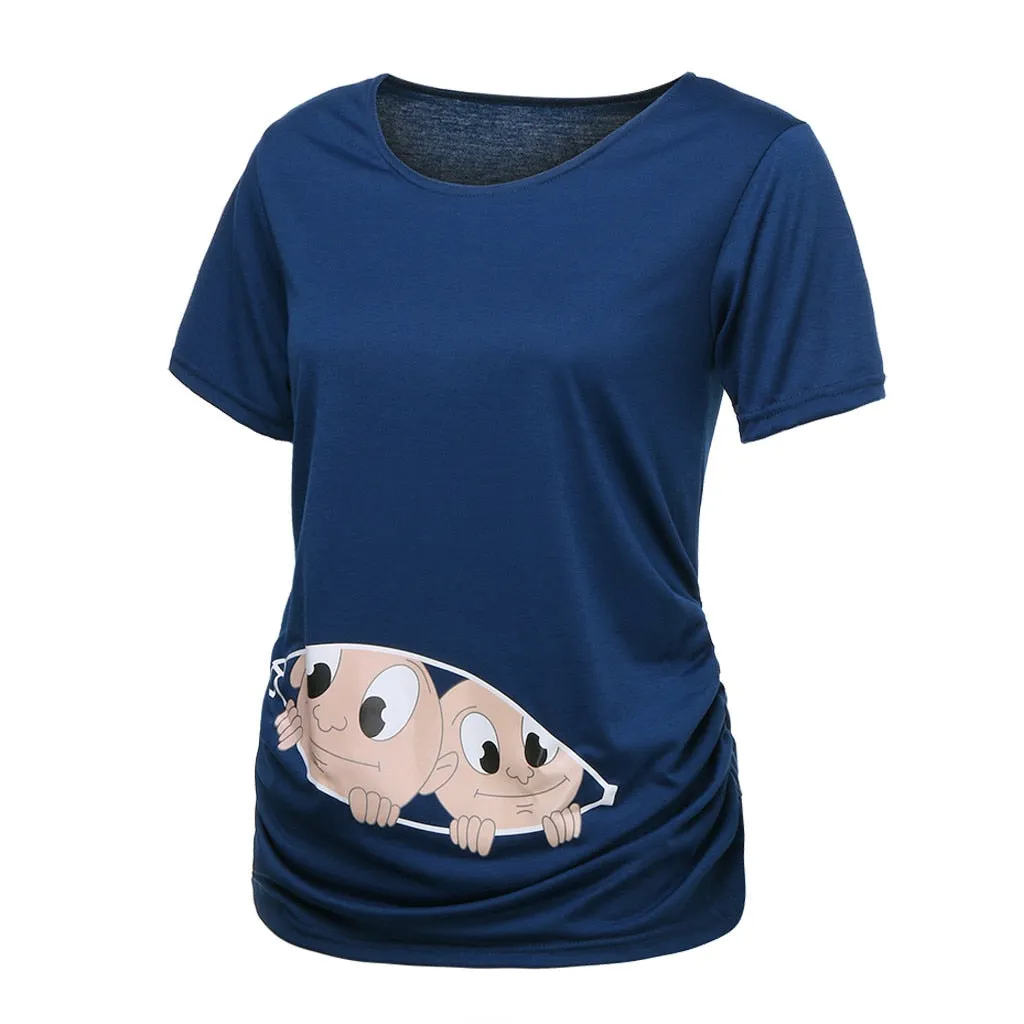Women Maternity O-Neck twins short-sleeved T-shirt