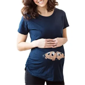 Women Maternity O-Neck twins short-sleeved T-shirt