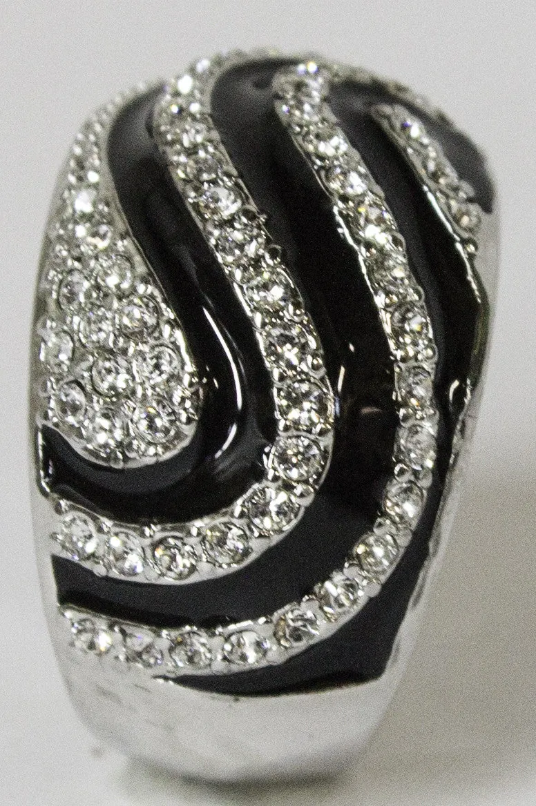 Women's Rhodium Plated Dress Ring Austrian Crystal and Enamel 048