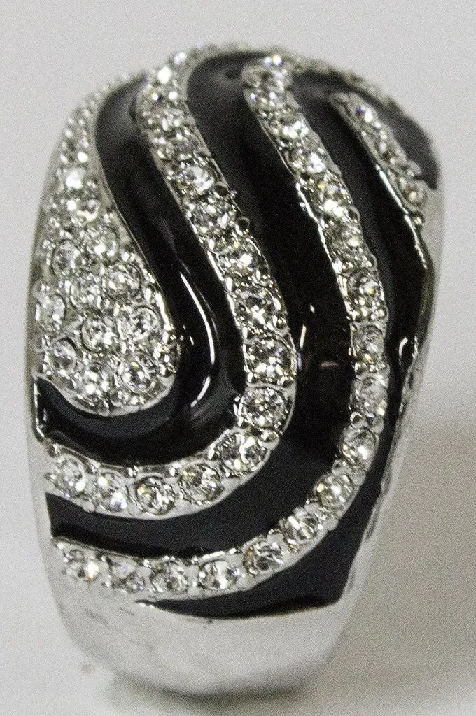 Women's Rhodium Plated Dress Ring Austrian Crystal and Enamel 048