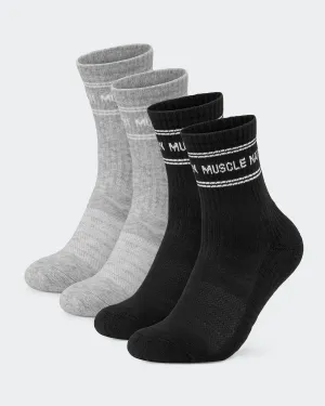 Womens Stripe Crew Sock (2x Pack) - Black/ Grey Marl