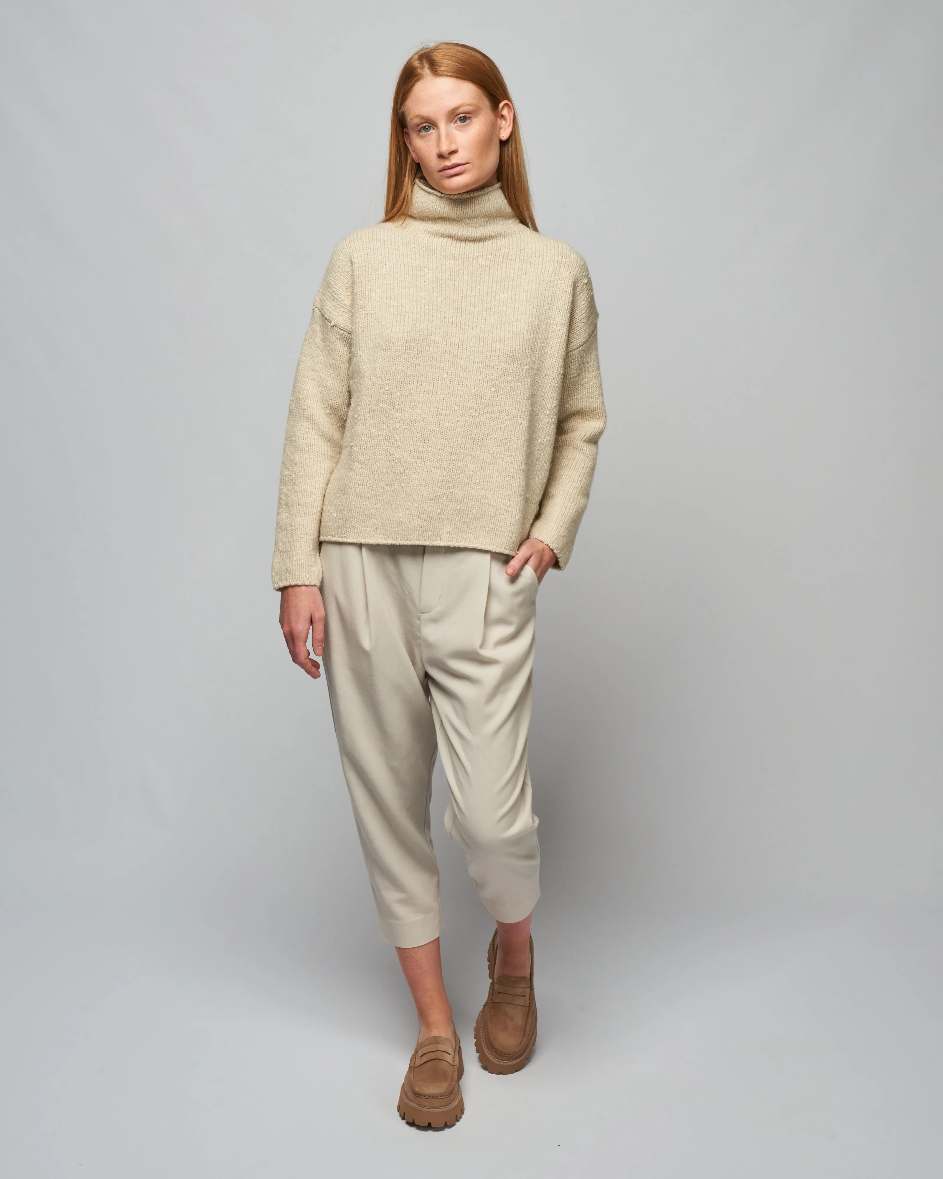 wool tapered pants - ecru