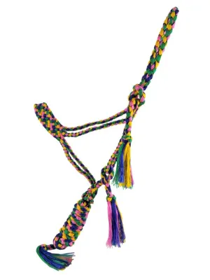 Woven Rainbow color nylon mule tape halter with removable lead