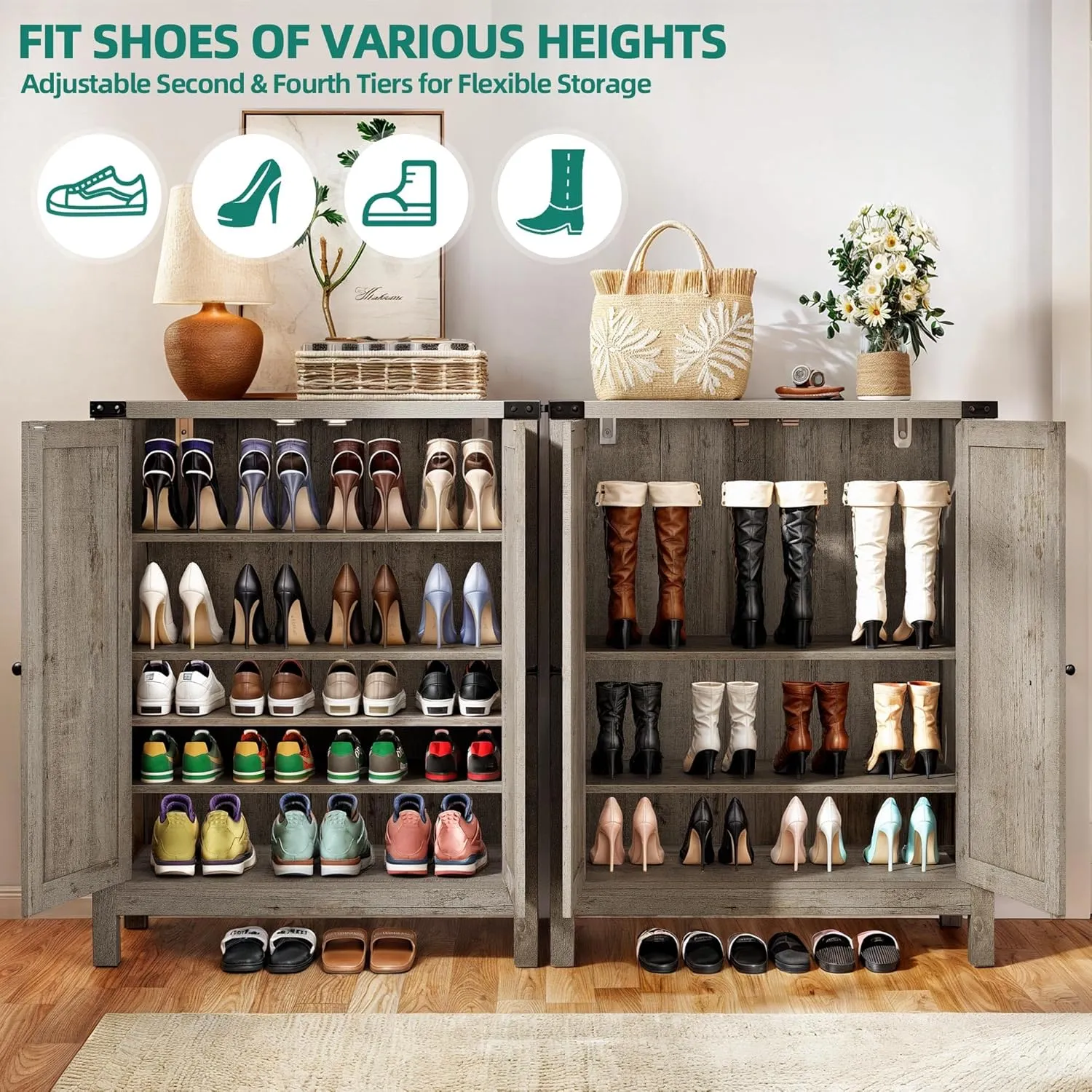 YITAHOME Shoe Cabinet with Doors, Farmhouse 5-Tier Shoe Storage Cabinet for Entryway, Large Capacity Wooden Shoes Rack Organizer for Entryway/Hallway/Closet, Old Oak - new