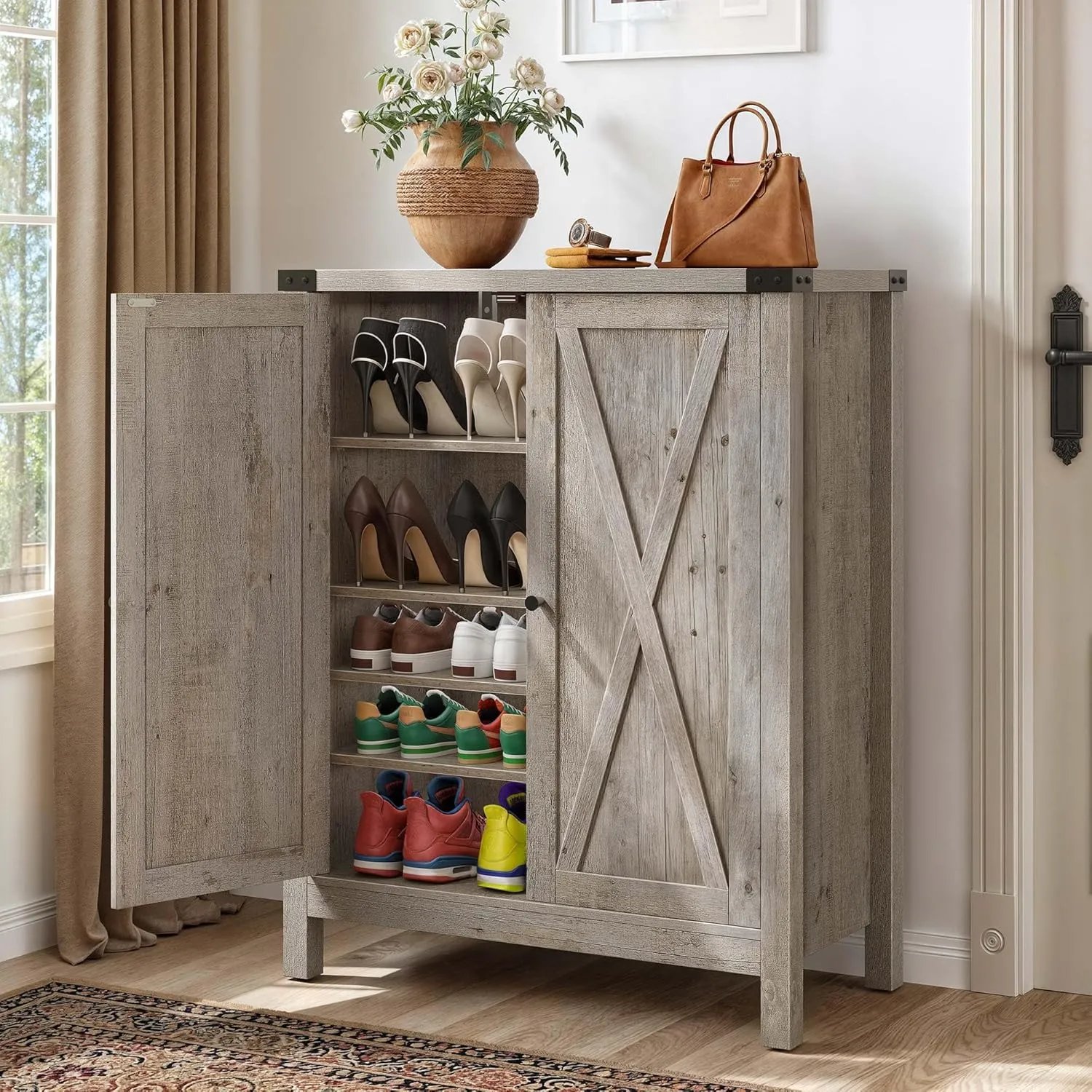YITAHOME Shoe Cabinet with Doors, Farmhouse 5-Tier Shoe Storage Cabinet for Entryway, Large Capacity Wooden Shoes Rack Organizer for Entryway/Hallway/Closet, Old Oak - new