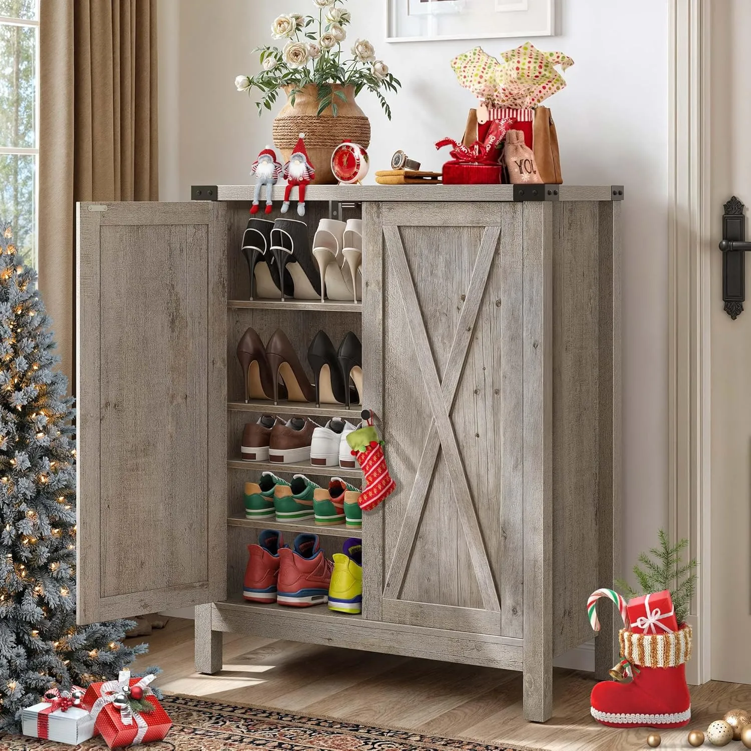 YITAHOME Shoe Cabinet with Doors, Farmhouse 5-Tier Shoe Storage Cabinet for Entryway, Large Capacity Wooden Shoes Rack Organizer for Entryway/Hallway/Closet, Old Oak - new