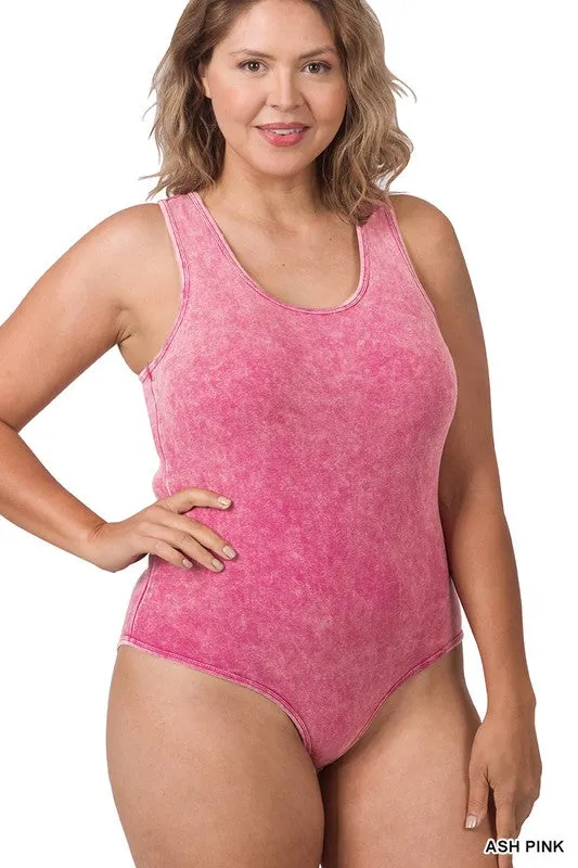 ZENANA Acid Washed Racerback Tank Bodysuit