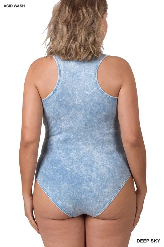 ZENANA Acid Washed Racerback Tank Bodysuit