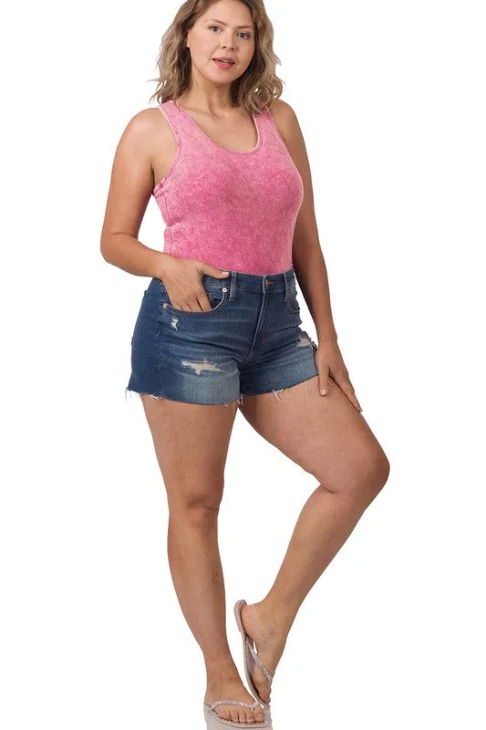 ZENANA Acid Washed Racerback Tank Bodysuit