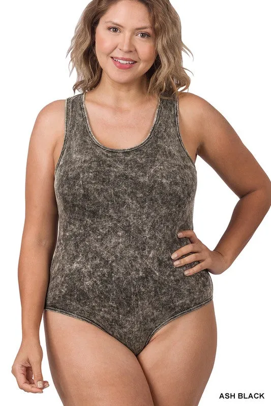 ZENANA Acid Washed Racerback Tank Bodysuit