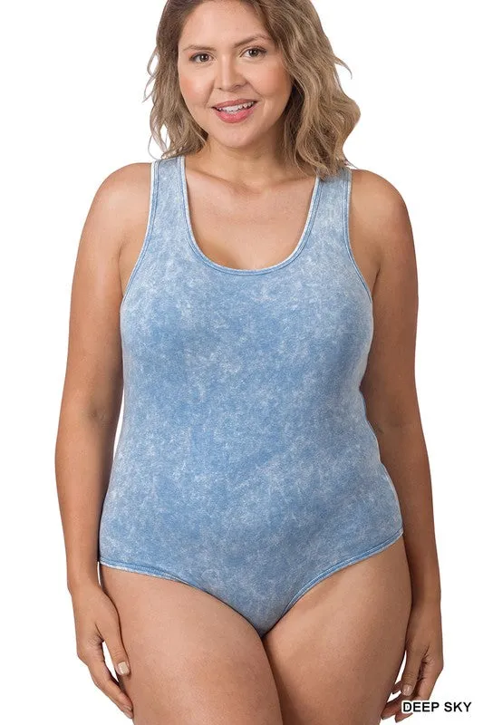ZENANA Acid Washed Racerback Tank Bodysuit