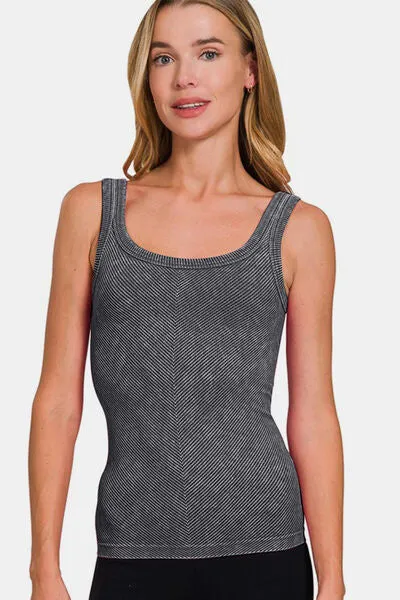 Zenana Ribbed Scoop Neck Tank in Black